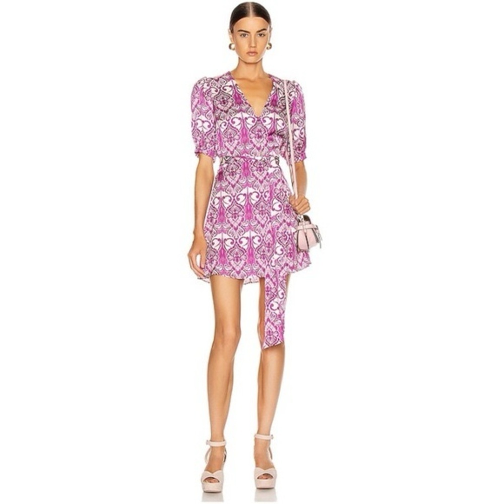 ALEXIS Bardot Mini Wrap Dress in Mulberry Palm Size XS NWOT